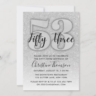 Silver Glitter 53rd Birthday Invitation