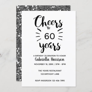 Silver Glitter 60th Birthday Invitation