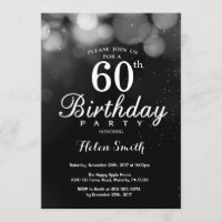 Silver Glitter 60th Birthday Invitation Card