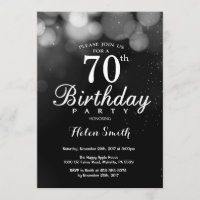 Silver Glitter 70th Birthday Invitation Card