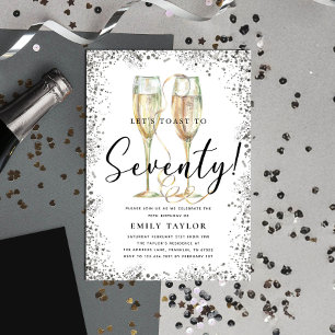 Silver Glitter 70th Birthday Party Invitation