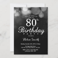 Silver Glitter 80th Birthday Invitation Card
