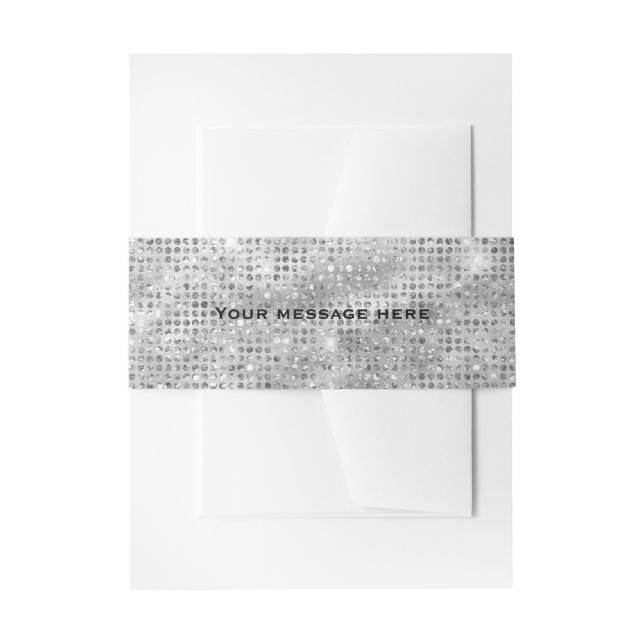 Silver Glitter Add Your Own Text Invitation Belly Band (Front Example)