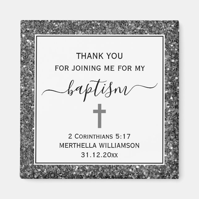 Silver Glitter ADULT BAPTISM Thank You Magnet (Front)