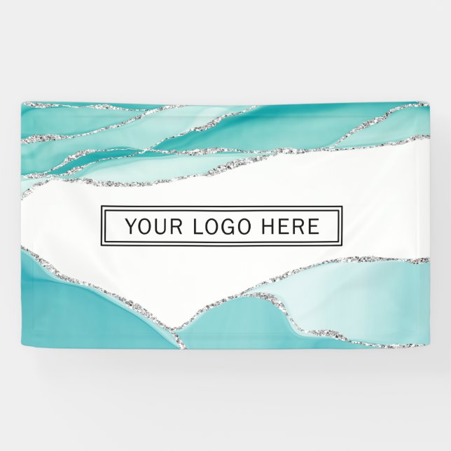 Silver Glitter Agate Teal Mint Watercolor Logo Banner (Horizontal)
