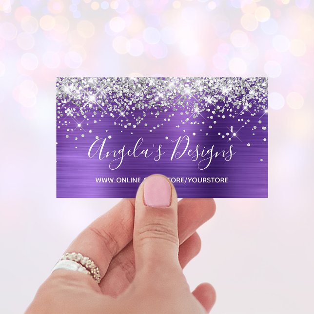 Silver Glitter Amethyst Foil Online Store Business Card (Silver Glitter Amethyst Foil Online Store Business Card)