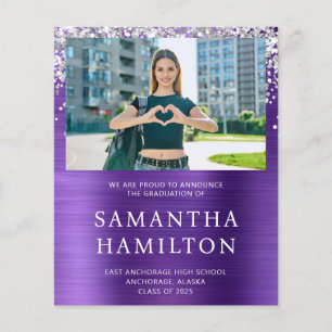Silver Glitter Amethyst Foil Photo Graduation Flyer