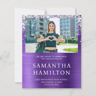 Silver Glitter Amethyst Photo Graduation Invite