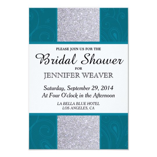 Silver Glitter and Aqua Teal with Swirly Design Card