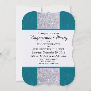 Silver Glitter and Aqua Teal with Swirly Design Invitation