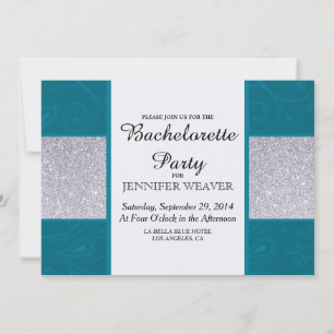Silver Glitter and Aqua Teal with Swirly Design Invitation