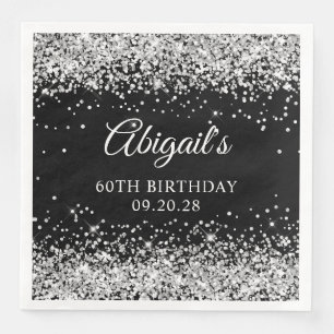 Silver Glitter and Black 60th Birthday Napkin