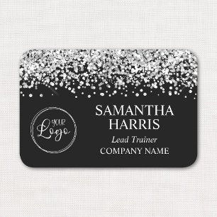 Silver Glitter and Black Logo Company Name Tag
