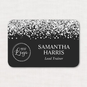 Silver Glitter and Black Logo Name Tag