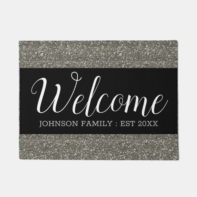 Silver Glitter And Black Welcome Home Doormat (Front)