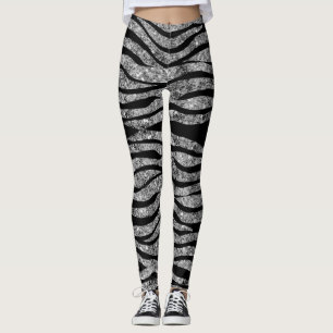 Silver Glitter and Black Zebra Stripes Leggings