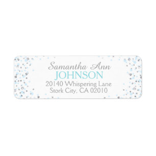 Silver Glitter and Blue Dot Sprinkles Return Address Label