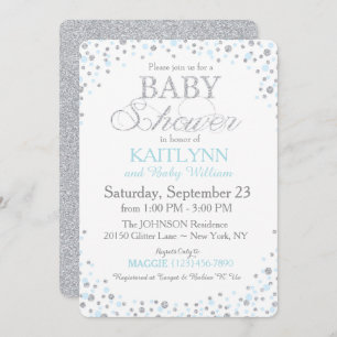 Silver Glitter and Blue Sprinkle Baby Shower Invitation