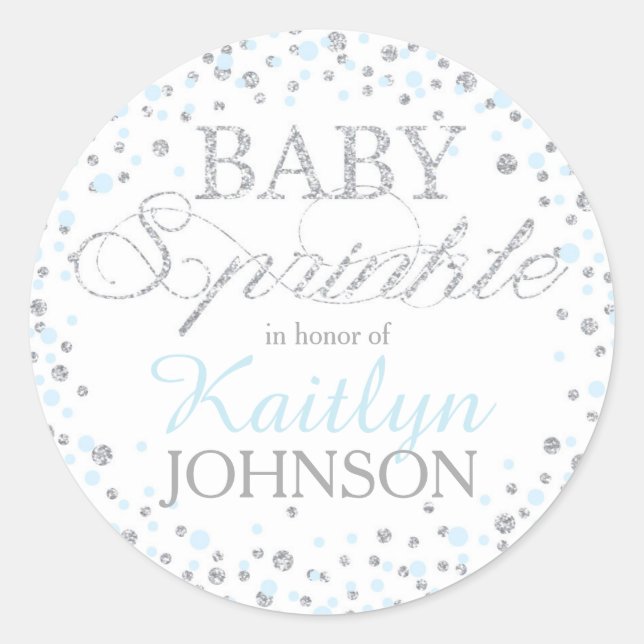 Silver Glitter and Blue Sprinkle Baby Shower Label (Front)