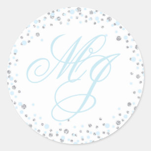 Silver Glitter and Blue Sprinkle Monogram Label
