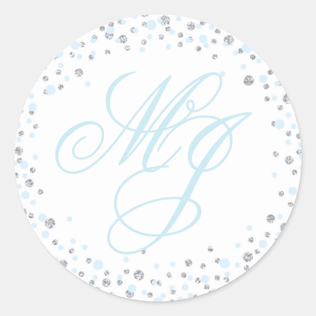 Silver Glitter and Blue Sprinkle Monogram Label (Front)