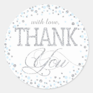 Silver Glitter and Blue Sprinkle Thank You Label