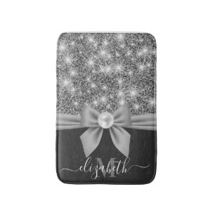 Silver Glitter and Bow Bath Mat