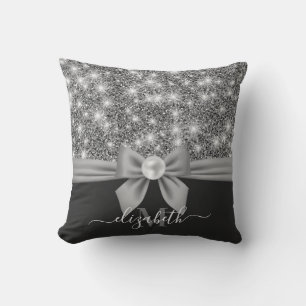 Silver Glitter and Bow Cushion