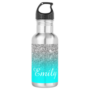 Silver Glitter and Bright Aqua Ombre 532 Ml Water Bottle