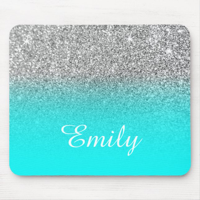 Silver Glitter and Bright Aqua Ombre Mouse Pad (Front)