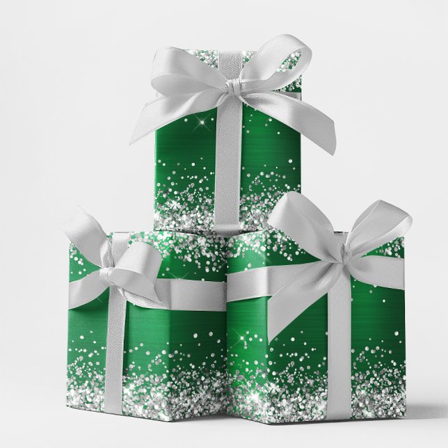Silver Glitter and Bright Holiday Green Ombre Foil Wrapping Paper Sheet (Silver Glitter and Bright Holiday Green Ombre Foil Wrapping Paper Sheets)