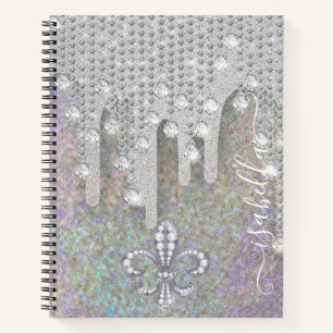 Silver Glitter And Diamonds On  Rainbow Glitter No Notebook