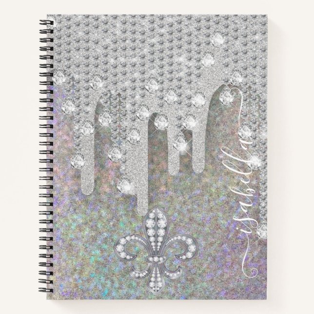 Silver Glitter And Diamonds On  Rainbow Glitter No Notebook (Front)