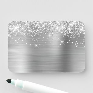 Silver Glitter and Foil Blank Name Tag