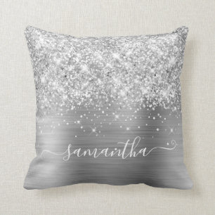 Silver Glitter and Foil Girly Signature Cushion