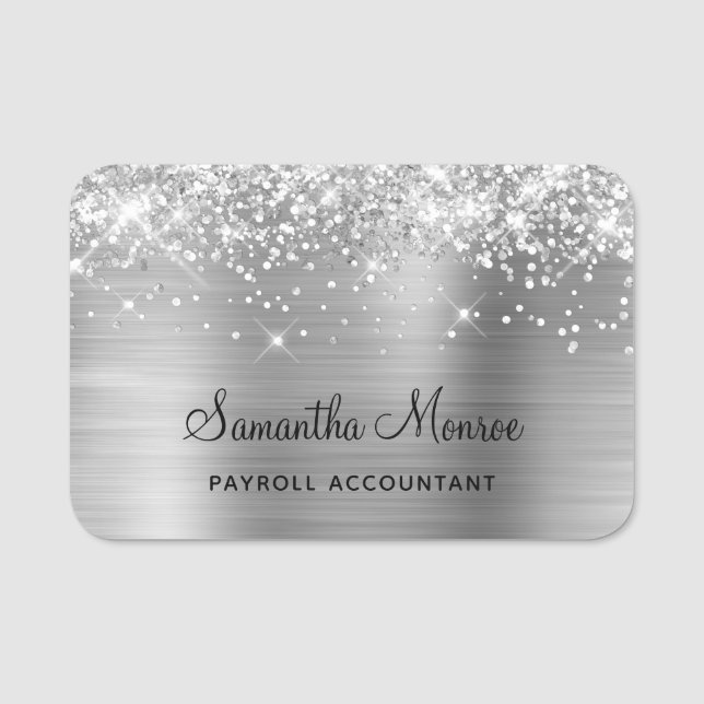 Silver Glitter and Foil Name Tag (Front)