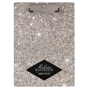 Silver Glitter and Glamour Beauty Personalised Clipboard