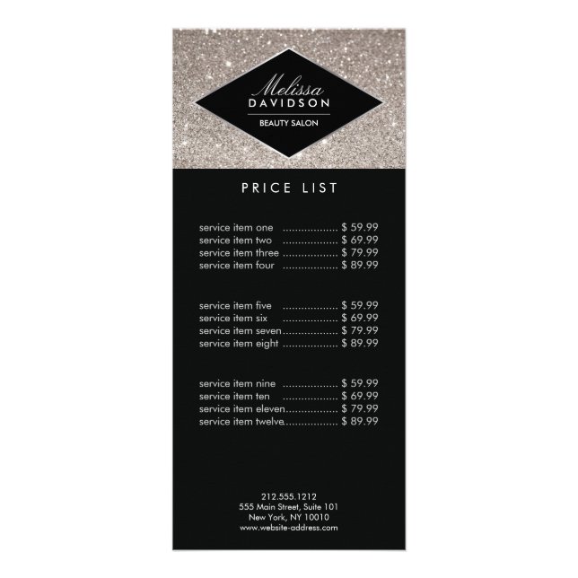 Silver Glitter and Glamour Beauty Rack Card (Front)