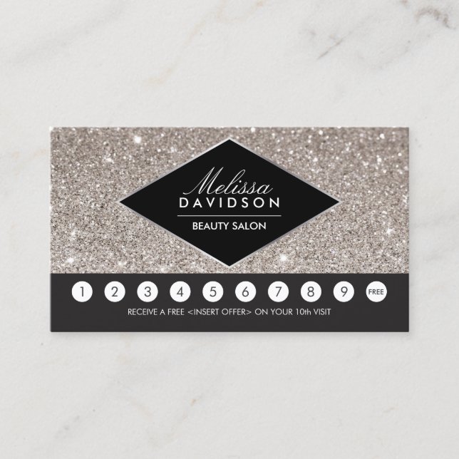 Silver Glitter and Glamour Salon Loyalty Card (Front)
