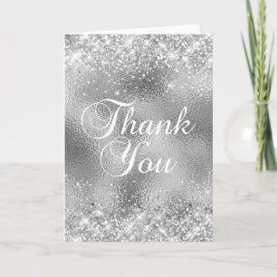 Silver Glitter and Glass Foil Thank You Card
