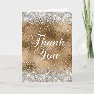Silver Glitter and Gold Glass Foil Thank You Card