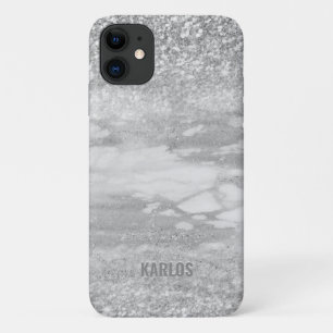 Silver glitter and grey marble blend iPhone 11 case