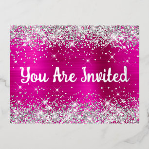 Silver Glitter and Hot Pink Glam 30th Birthday Foil Invitation Postcard
