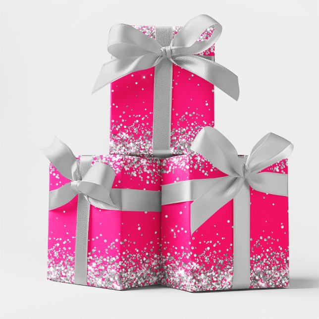 Silver Glitter and Hot Pink Wrapping Paper Sheet (Silver Glitter and Hot Pink Wrapping Paper Sheets)