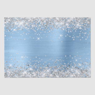 Silver Glitter and Light Blue Ombre Foil Tissue Paper