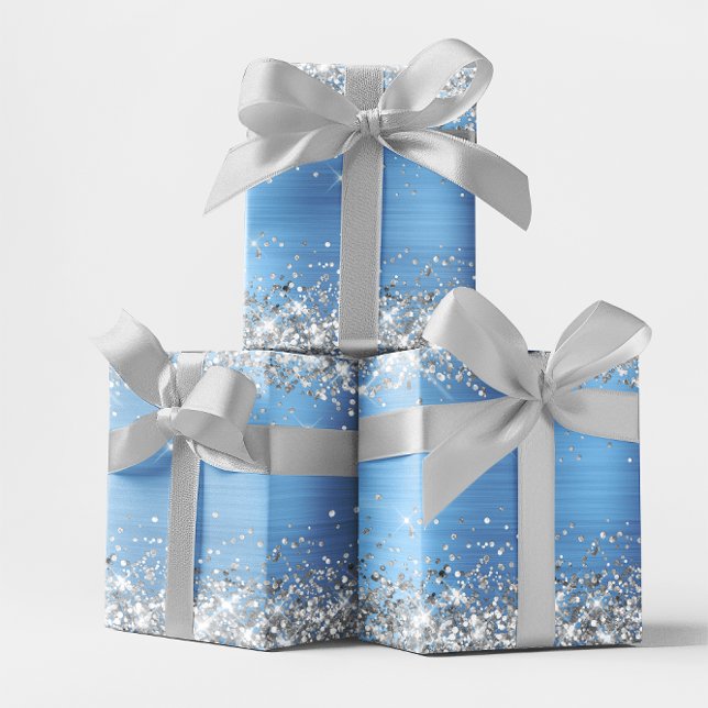 Silver Glitter and Light Blue Ombre Foil Wrapping Paper Sheet (Silver Glitter and Light Blue Ombre Foil Wrapping Paper Sheets)