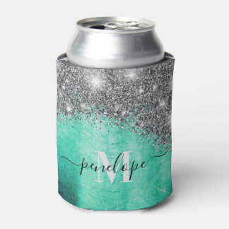 Silver Glitter and Metal Can Cooler