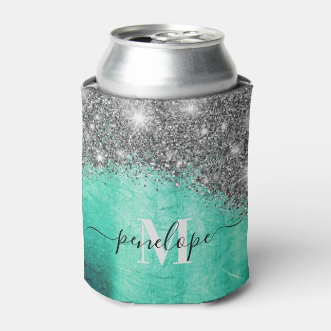 Silver Glitter and Metal Can Cooler (Can Front)