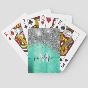Silver Glitter and Metal Playing Cards