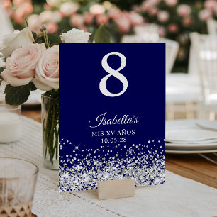 Silver Glitter and Navy Blue Mis XV Anos Table Number